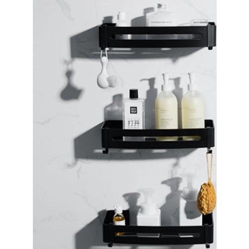 Bathroom Square Rack Storage Box Shower Phone Holder Black Wall Mounted Space Aluminum Toilet Shampoo Shelf Kitchen Hardware