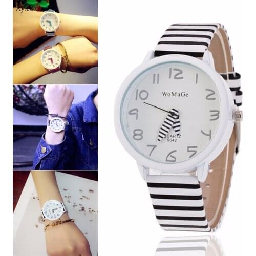 Fashion Womens Zebra Stripes Faux Leather Quartz Dress Wrist Watch Gifts