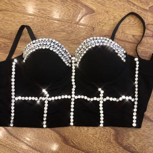 Plus Size Gorgeous beading Jewel Pearls Diamond Mesh Breath Push Up 2018 New Bralet Womens Bustier Bra Cropped Top Vest L637