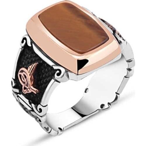 Tiger Eye Stone Silver Men 'S Ring