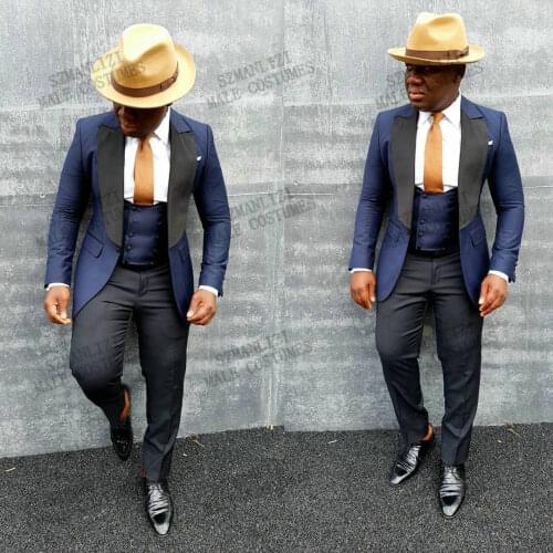 Costume Homme 2021 Men Suits For Wedding Navy Blue Suits Groom Blazer Tuxedo Smoking Jacket 3 Piece Slim Fit Terno Masculino