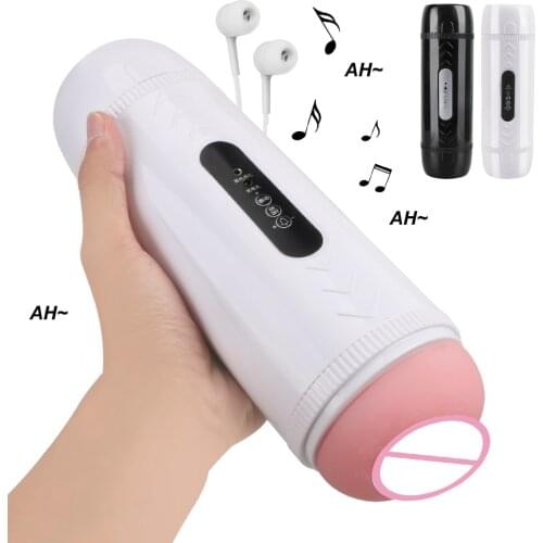 Male Masturbation Cup Voice Interaction Dual Head Male Masturbator Vibrator Real Vagina for Men Deep Throat Pussy Mouth