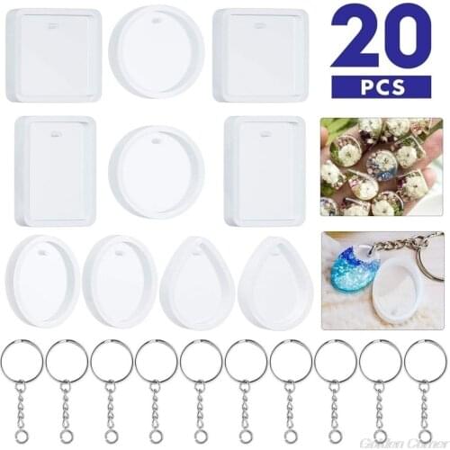 20Pcs DIY Keychain Pendant Casting Silicone Mould Kit with Keyrings Making Tools Crystal Epoxy Resin Mold N20 20 Dropshipping
