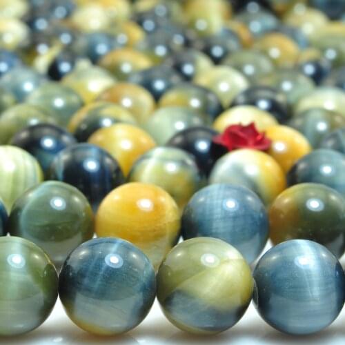 Natural Golden Blue Tigers Eye A Grade Smooth Round Loose Beads Wholesale Gemstone Semi Precious Stone Bracelet Jewelry Making