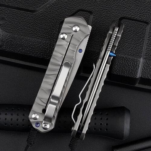 Titanium alloy Damascus knife D2 steel folding knife outdoor EDC field self-defense tool knife tactical knife camping knife