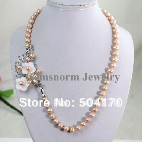 Charming 7-8mm Pink Freshwater Pearl Necklace Fashion Pearl Jewelry Elegant Taste New&Hot FP294