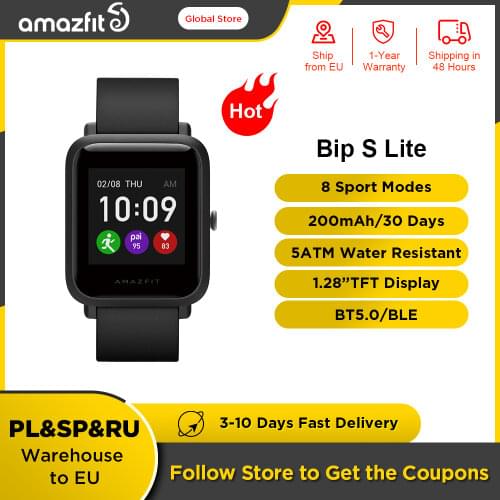 Original Amazfit Bip S Lite Smartwatch 5ATM Waterproof Swimming Color Display Smart Watch 1.28inch For Android ios Phone