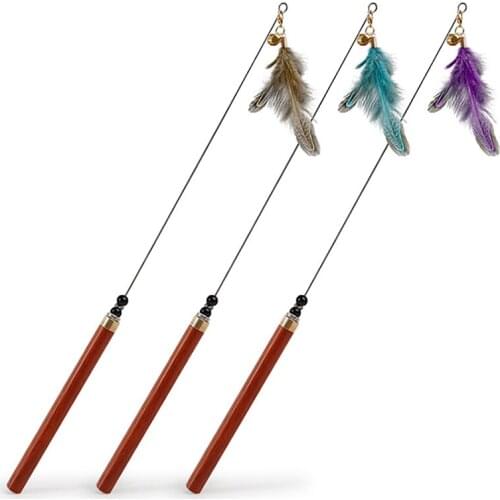 Outgeek Cat Toy Pet Cat Teaser Bell Wand Chicken Feather Training Kitten Teaser Toy Cat Interactive Toys for Cats Pet Supplies