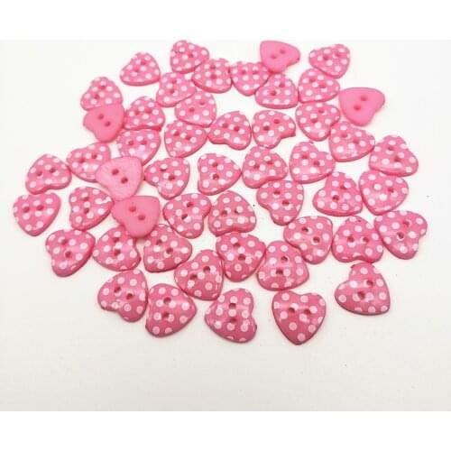 100pcs Pink Color Dots Heart 2 Holes Resin Sewing Buttons Scrapbooking 15x14mm