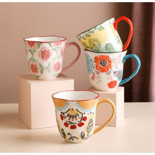 Hand-pinched hand-creative marquee retro personality breakfast cup hand-colored French milk ceramic cup cereal cup