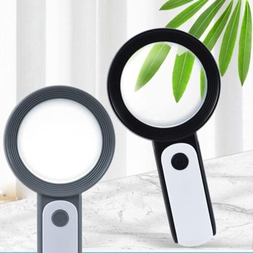 M89B 30x Handheld Large Reading Magnifying Glasses with 18 Led Lights Cold and Warm Light Reading Glasses for Seniors