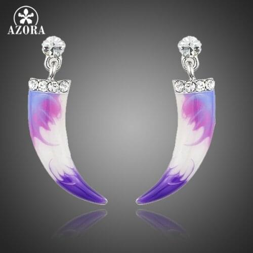 AZORA New Design Purple Oil Painting Pattern Dagger Shape Stellux Austrian Crystal Drop Earrings TE0178