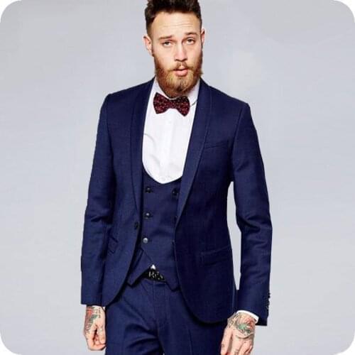 Navy Blue Classic Men Suits Groom Wedding Suit Double Breasted Vest Man Blazer Terno Masculino Peaked Lapel 3Piece Jacket Pants