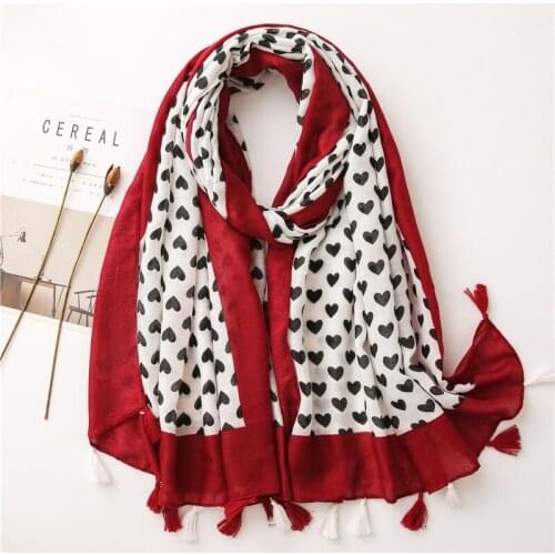 Spring Antumn Ladies Scarf Heart Printed Tassels Hijab Scarf For Women 180x90cm Pashmina Bandana Foulards
