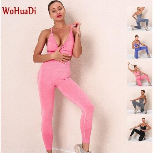 WOHUADI Sexy Seamless Sportswear Gym Yoga Sports Bra Set Women High Waist Leggings Fitness Stripe Printed Wear Girl Home Workout