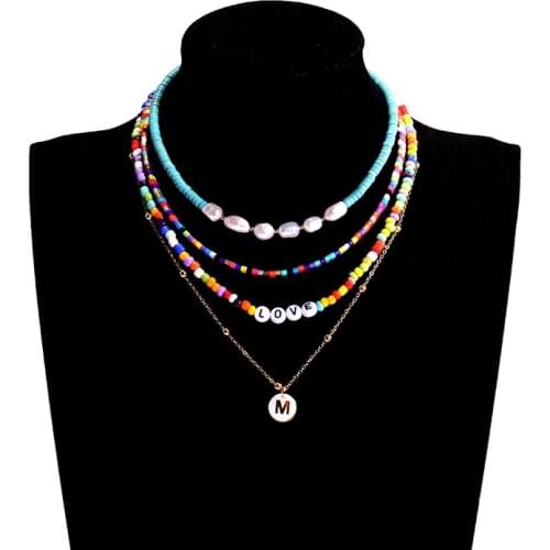 Fashion L O V E Initial Letter Shell Necklace for Women boho Natural Pearl Japan Miyuki Tila Chain Gold Chain Vintage Choker New