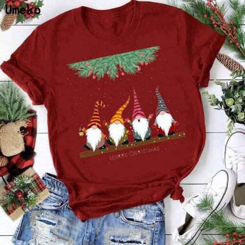 Woman Tshirts Harajuku Fashion Loose O-neck Short Sleeve Casual Y2K Red Graphic Christmas Printed Short Sleeve Tops Tee Shirt