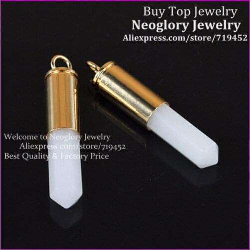 10pcs Nature White Top Gems Pendant Point Bullet Pendant Hexagon Quartz Druzy Pendant Metal Color Casing Pendant