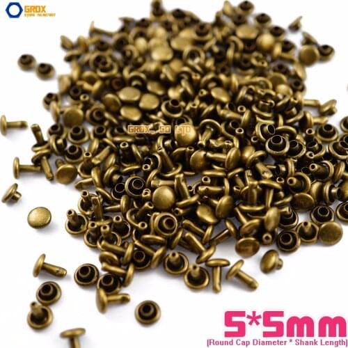 1000 set 5*5mm Antique Brass Double Cap Round Rapid Rivet Punk Rock Leathercraft Rivet