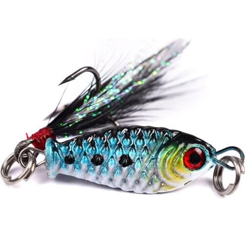 25mm/6.4g 3D Eyes Fishing Bait Lures Wobbler Hard Bait With Feather Hooks Fishing Bait Artificial Jip Ocean Fishing Swimbait