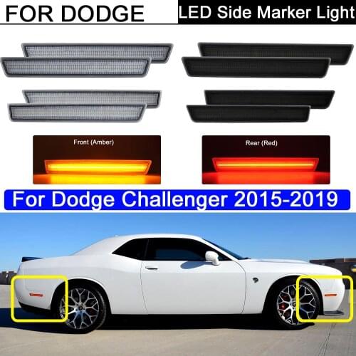 4Pcs Front Amber Rear Red LED Side Fender Reflector Marker Lamp Parking Warning Lights For Dodge Challenger 2015-2019