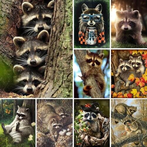 DIY 5D Diamond Painting Raccoon Cross Stitch Kit Full Drill Square Embroidery Mosaic Animal Picture With Rhinestones Home Decor