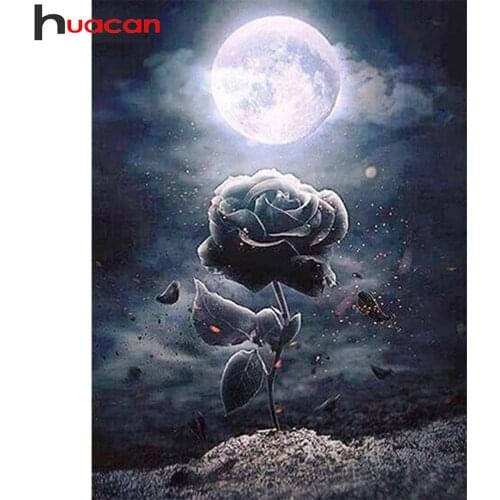Huacan 5D DIY Diamond Embroidery Rose Flower Diamond Painting Mosaic Cross Stitch Full Square Moon Rhinestone Pictures
