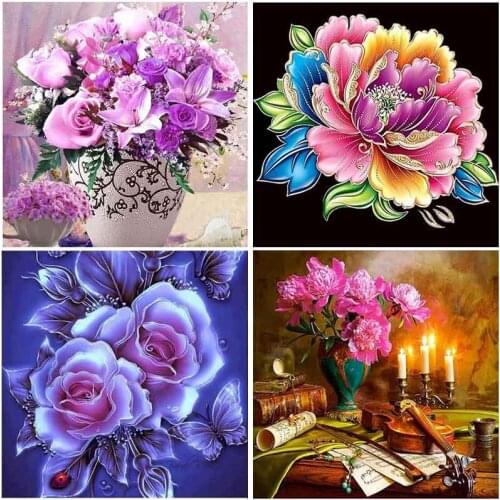 Beautiful Flowers Mosaic 5D Diamond Painting Embroidery Full Square/Full Round Drill Display Stitch Modern Home Decor Gift