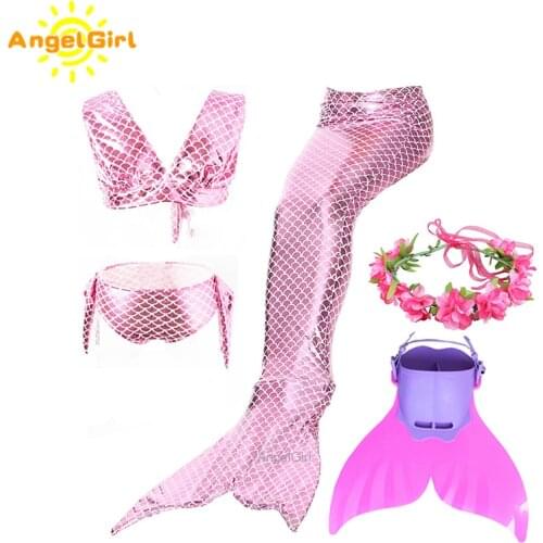 AngelGirl Swimming Mermaid Tail with Monofin for Girls Comfortable Mermaid Cosplay Costume Party Dress Holiday Beachwear
