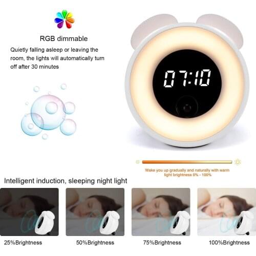 Alarm Clock for Kids Teenage Women Sleeping,Body Recognition Electric Digital Clock,Smart LED Waken up Bedside BulbsRoom Lamp