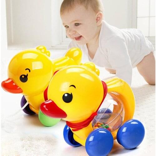 Baby Kids Pull String Simulation Duck Animal Rattle Toy Hand Jingle Shaking Bell