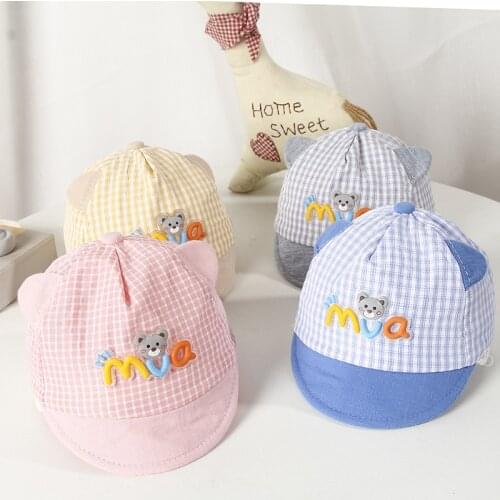 Cartoon Bear Baby Hat Cap Summer Spring Adjustable Baseball Cap Cute Striped Cotton Kids Sun Hat Baby Boy Girl Hats with Ears