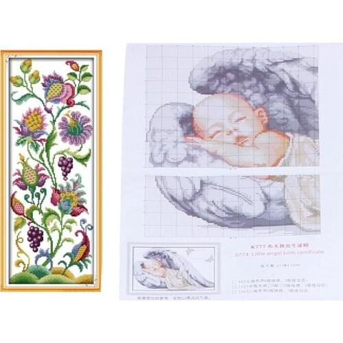 DIY Handmade Needlework Cute Baby Cross Stitch & 14CT Beautiful Flowers Pattern Cross-Stitching 19x47cm