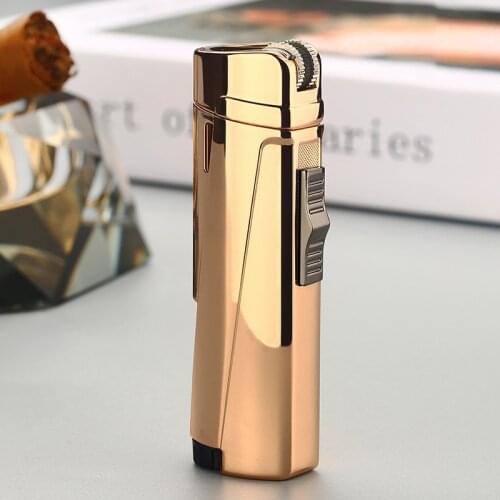 Gas Grinding Wheel Three Blue Flame Encendedores Windproof Lighter Portable Point Cigar Special Welding Torch Turbo Hqd Briquet