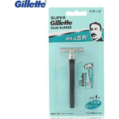 Gillette Super Blue Men Shaving Razors 1 Holder With 1 Blade Official Authentic Safety Razors for Men Shaving