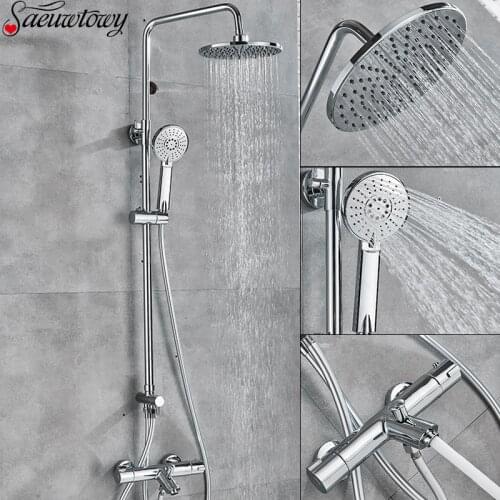 Chrome Wall-Mounted Thermostatic Temperature Ultra Faucet Head Shower Bracket Hot And Cold Mixing Mixer Spout Tap Shower Faucet