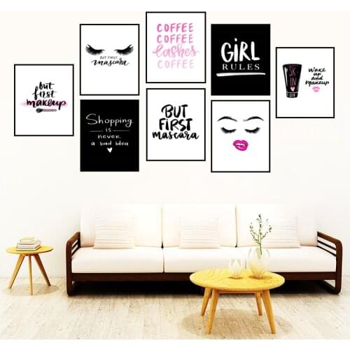 Wake up And Makeup Wall Picture Canvas Painting Eyelash Quote Art Print Poster Beauty Salon Home Decor For Living Room HD3074