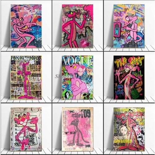 Canvas Painting Disney Retro Anime Cartoon Graffiti Pink Panther Posters and Prints Wall Art Picture Kids Living Room Home Decor