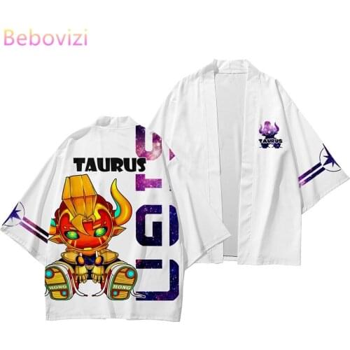 Japanese Style Kimono Streetwear Men Women Cardigan Japan Harajuku Tops Robe 5XL Twelve Constellations Cartoon Anime Print Beach