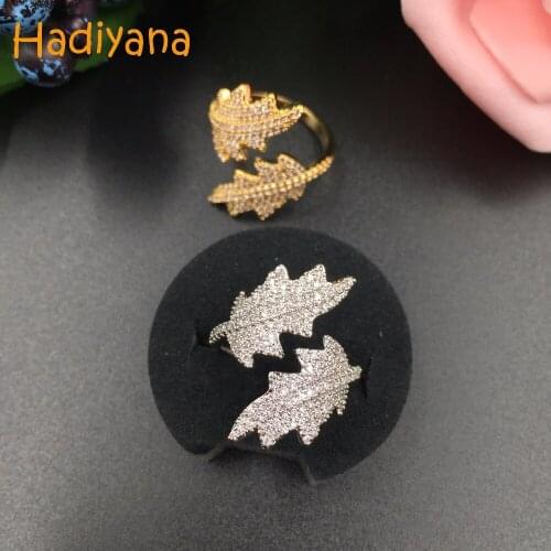 HADIYANA Fashion Cubic Zirconia Sparkling Clear Stone 2pcs Leaves Finger Ring adjustable size Accessories CP370