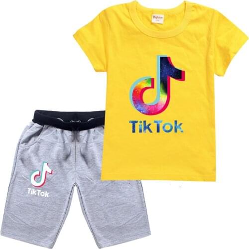 TIK TOK Summer Casual Children Sets T-shirt+ Pants Girls Clothing Sets Boys Summer Suit for Cartoon Outfits Clothes