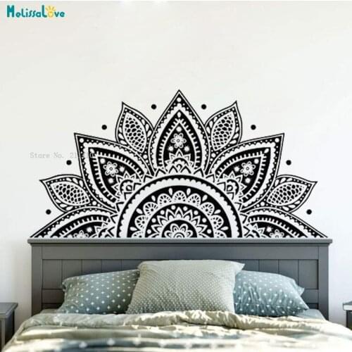 Beautiful Flower Wall Stickers Half Mandala Home Decor Living Room Ritual Object Vinyl Decals for Meditation Yoga Gift YT4954A