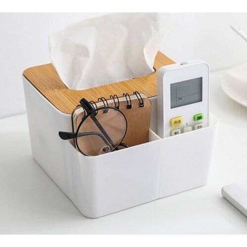 Creative Multifunctional Bamboo Wooden Cover Tissue Box Desktop Sundries Storage Box Household Office Organizer Tissue Box