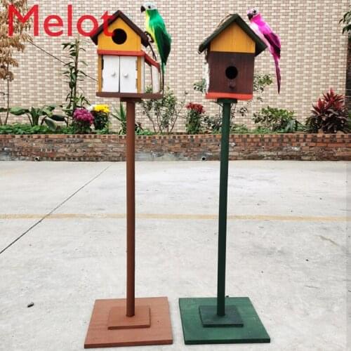 Creative Long Brush Holder Solid Wood Bird House Bird Nest Nest Outdoor Garden Decoration Anti-Corrosion Bird House Handicraft