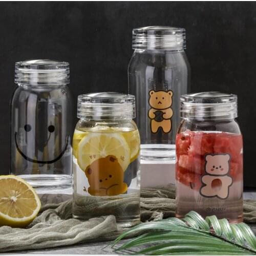Cute Printing Cup Creative Glass Tumbler 450ml Large-Capacity Water Cup Kawaii Water Bottle Water Bottle Glass Bottles