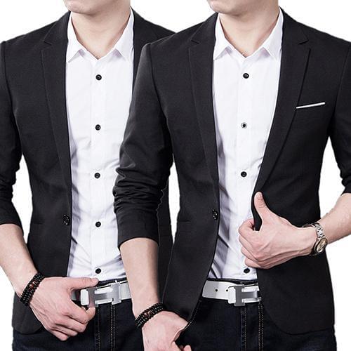 HOT SALES!!! New Arrival Men\s Slim Formal Business Suit Coat One Button Lapel Long Sleeve Pockets Top Wholesale Dropshipping
