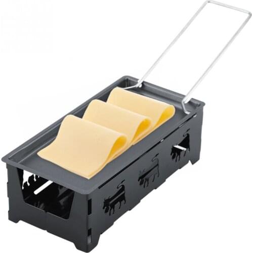 Metal Carbon Steel Mini Cheese Raclette Non-stick Coating Candles Heated Baking Tray Foldable Handle with Spatula Cook Set