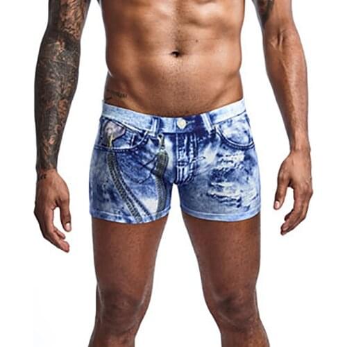 Men Boxer Shorts Funny Jeans Printed Underwear Cueca Masculina Sexy Bugle Pouch Boxershorts Male Panties Slip Trunks Plus Size