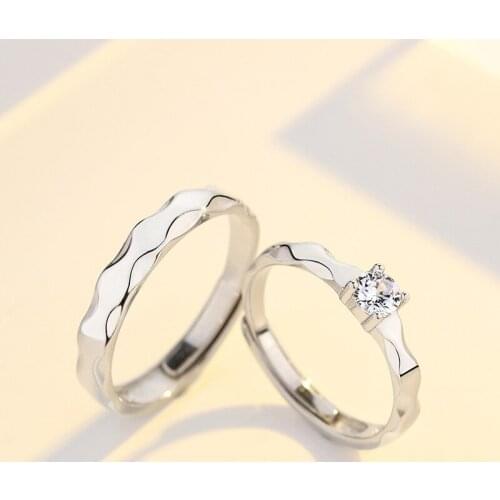 S925 Sterling Silver Couple Ring Wave Pattern Men and Women Couple Ring Couple Ring Simple Opening Adjustable Ring Jewelry