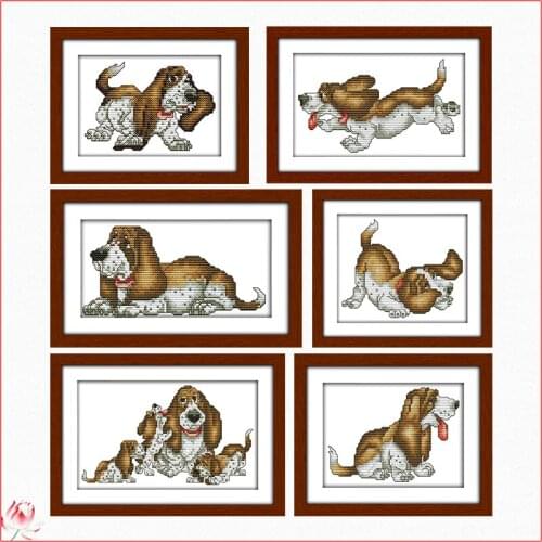 Basset Hound Dog Counting Cross Stitch Kit 14ct 11ct Canvas Printing Embroidery Set DIY Needlework Home Decoration Painting